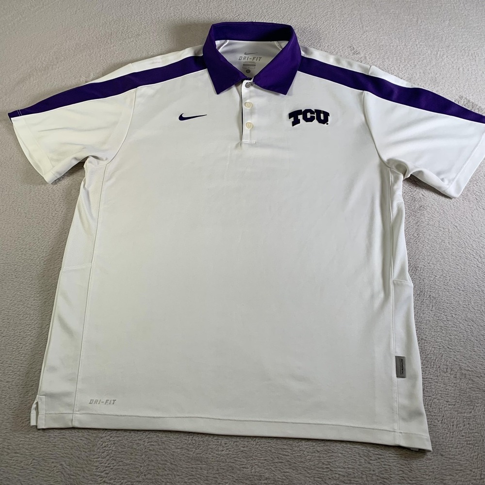 TCU Horned Frogs Shirt Mens Large White NCAA Football Nike Dri-FIT Polo Golf